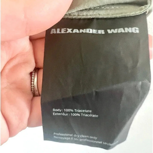 Alexander Wang Shirt Front Tie Waist Full Button Army Green Silky Skirt Size 2 - Picture 13 of 16